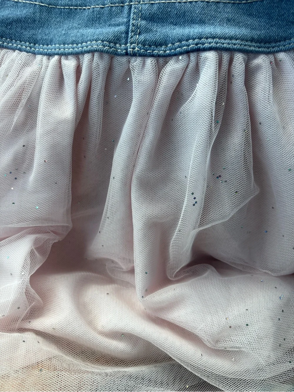 OshKosh B'gosh Denim Unicorn Pocket Overalls Dress in Blue and Light Pink